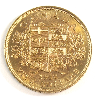1912 Canada $5 Gold Almost Uncirculated (AU-50)