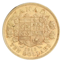 1912 Canada $10 Gold Almost Uncirculated (AU-50)