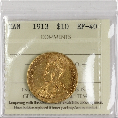 1913 Canada $10 Gold ICCS Certified EF-40