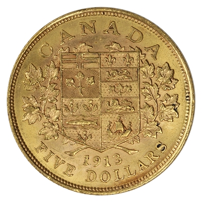 1913 Canada $5 Gold Extra Fine (EF-40)