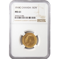 1918C Canada Gold Sovereign NGC Certified MS-61