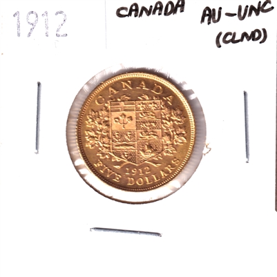 1912 Canada $5 Gold AU-UNC (AU-55) Cleaned