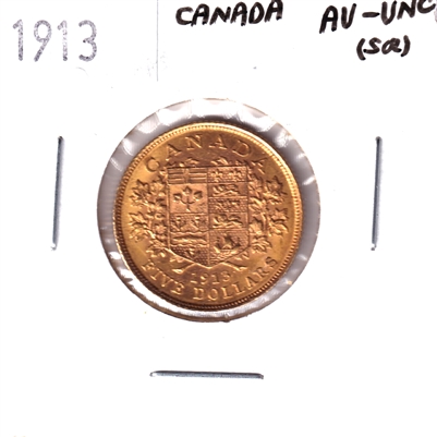 1913 Canada $5 Gold AU-UNC (AU-55) Scratched