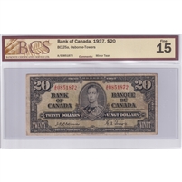 BC-25a 1937 Canada $20 Osborne-Towers, A/E, BCS Certified F-15 (Minor Tear)