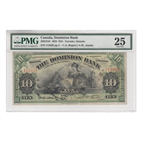 220-18-10 1925 Dominion Bank of Canada $10 Bogert-Austin, PMG Cert. VF-25