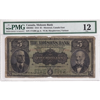 490-38-02 1918 Molsons Bank $5 Macpherson-Various, PMG Cert. F-12