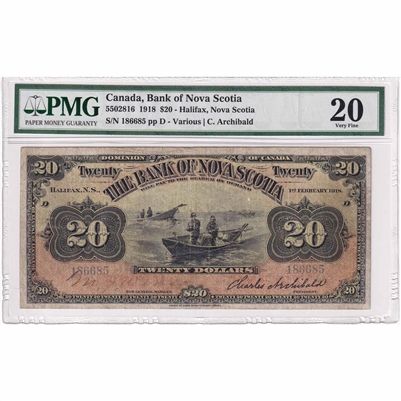 550-28-16 1918 Bank of Nova Scotia $20 Various-Archibald, PMG Cert. VF-20