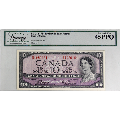 BC-32a 1954 Canada $10 Coyne-Towers, Devil's Face, C/D Legacy Certified EF-45 PPQ