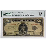 DC-26f 1923 Dominion $2 M-S, Black Seal, Group 2, Series L-M, Check C, PMG Certified F-12