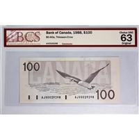 BC-60a 1988 Canada $100 Thiessen-Crow, AJV BCS Certified CUNC-63 Original