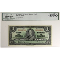 BC-21b 1937 Canada $1 Gordon-Towers, Narrow Signature Panel, H/A Legacy Cert. EF-45 PPQ