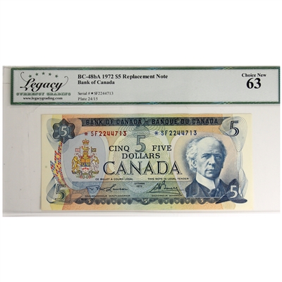 BC-48bA 1972 Canada $5 Lawson-Bouey, Replacement, *SF Legacy Certified CUNC-63