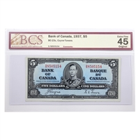 BC-23c 1937 Canada $5 Coyne-Towers, D/S, BCS Certified EF-45 Original