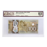 BC-73b 2011 Canada $100 Macklem-Poloz, Changeover, GJA, BCS Certified CUNC-63 Original