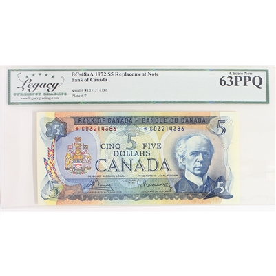 BC-48aA 1972 Canada $5 Bouey-Rasminsky, Replacement, *CD, Legacy Certified CUNC-63 PPQ