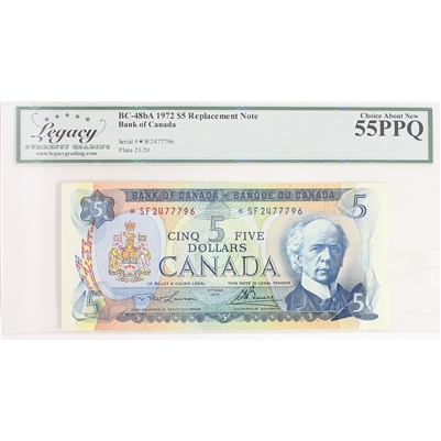 BC-48bA 1972 Canada $5 Lawson-Bouey, Replacement, *SF, Legacy Certified AU-55 PPQ