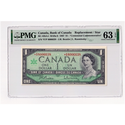 BC-45bA-i 1967 Canada $1 Beattie-Rasminsky, Replacement, *F/P PMG Certified CUNC-63 EPQ