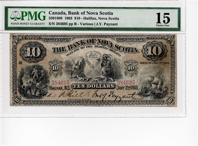 550-18-08 1903 Bank of Nova Scotia $10 Various-Payzant PMG Certified F-15