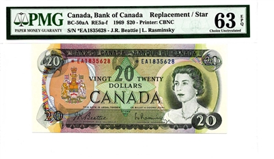 BC-50aA 1969 Canada $20 Beattie-Rasminsky, Replacement, *EA, BCS Certified CUNC-63 EPQ