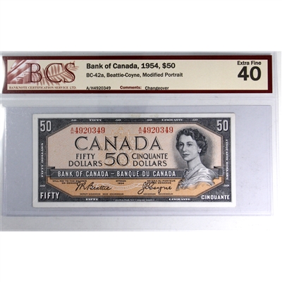 BC-42a 1954 Canada $50 Beattie-Coyne, Modified Portrait, Changeover, A/H BCS Cert. EF-40