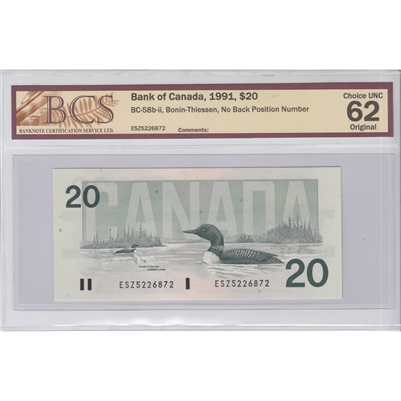 BC-58b-ii 1991 Canada $20 Bonin-Thiessen, ESZ w/o BPN, BCS Certified CUNC-62