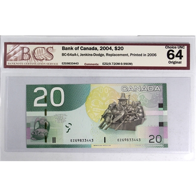 BC-64aA-i 2004 Canada $20 J-D, Replacement, 2006, EZG (9.720M-9.990M) BCS Cert. CUNC-64