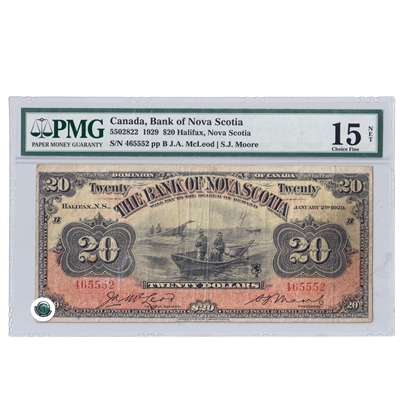 550-28-22 1929 Bank of Nova Scotia $20 PMG Cert. F-15 (net)