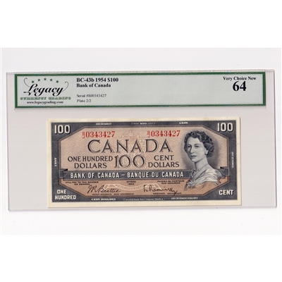 BC-43b 1954 Canada $100 Beattie-Rasminsky, B/J, Legacy Certified Very Choice New 64