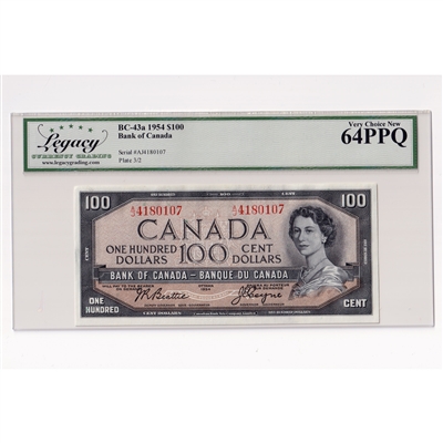 Bc-43a 1954 Canada $100 Beattie-Coyne, A/J, Legacy Certified Very Choice New 64 PPQ