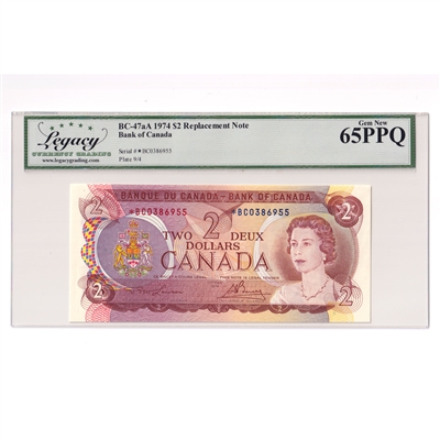 BC-47aA 1974 Canada $2 Lawson-Bouey, *B/C, Legacy Gem New 65 PPQ (GUNC-65)