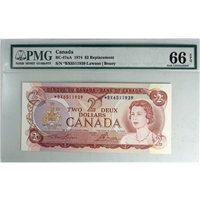 BC-47aA 1974 Canada $2 Lawson-Bouey, Replacement, *BX PMG Certified GUNC-66 EPQ