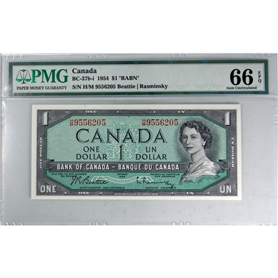 BC-37b-i 1954 Canada $1 Beattie-Rasminsky, H/M PMG Certified GUNC-66 EPQ