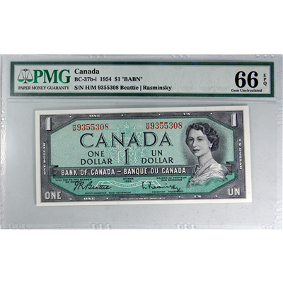 BC-37b-i 1954 Canada $1 Beattie-Rasminsky, H/M PMG Certified GUNC-66 EPQ