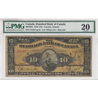695-20-04 1924 Standard Bank $10 White-McLeod, PMG Certified VF-20 (Annotation)