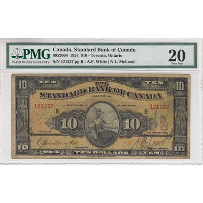 695-20-04 1924 Standard Bank $10 White-McLeod, PMG Certified VF-20 (Annotation)