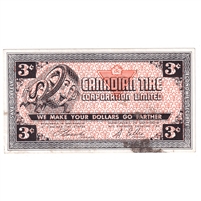 G2-C1 1962 Canadian Tire Coupon 3 Cents Almost Uncirculated (Stain)