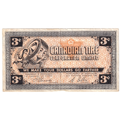 G2-C1 1962 Canadian Tire Coupon 3 Cents Very Fine (Tear)