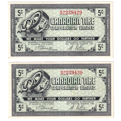 G8-A-S1 1978 Canadian Tire Coupon 5 Cents Almost Uncirculated (2 Notes)