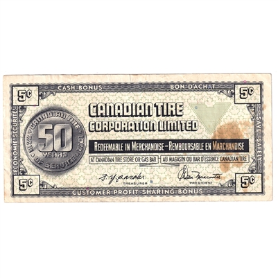 S2-B-S 1972 Canadian Tire Coupon 5 Cents Very Fine (Stain)