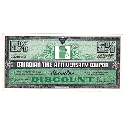 FAGD5 1972 Canadian Tire Coupon 5% Discount Almost Uncirculated