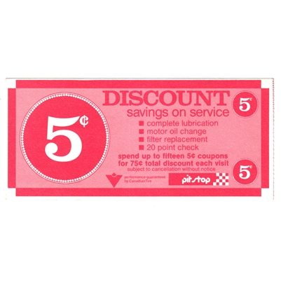 PSD-04 Canadian Tire Coupon Pit Stop Discount Uncirculated