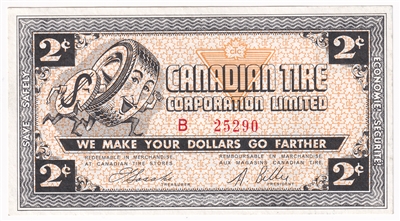 G2-B-B 1962 Canadian Tire Coupon 2 Cents AU-UNC