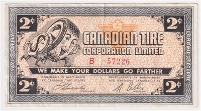 G2-B-B 1962 Canadian Tire Coupon 2 Cents Very Fine