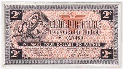 G3-B-F 1962 Canadian Tire Coupon 2 Cents Extra Fine (Tears)