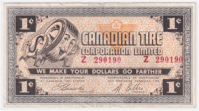 G4-A-Z 1962 Canadian Tire Coupon 1 Cent Extra Fine (Holes and Tears)