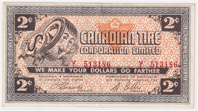 G4-B-Y 1962 Canadian Tire Coupon 2 Cents Extra Fine