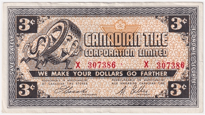 G4-C-X 1962 Canadian Tire Coupon 3 Cents Extra Fine (Tear)