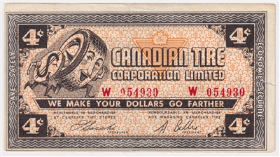 G4-D-W 1962 Canadian Tire Coupon 4 Cents Extra Fine (Ink and Tears)