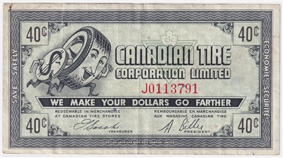 G6-H-J2 Thin 40 1968 Canadian Tire Coupon 40 Cents Very Fine (Holes)
