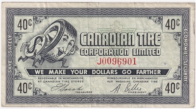 G6-H-J2 Thin 40 1968 Canadian Tire Coupon 40 Cents F-VF (Holes)